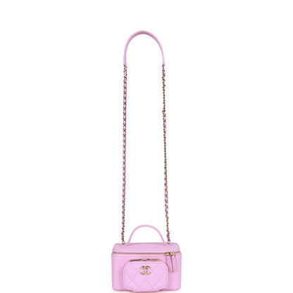 Chanel Small Top Handle Vanity Case Pink Quilted Caviar Gold Hardware
