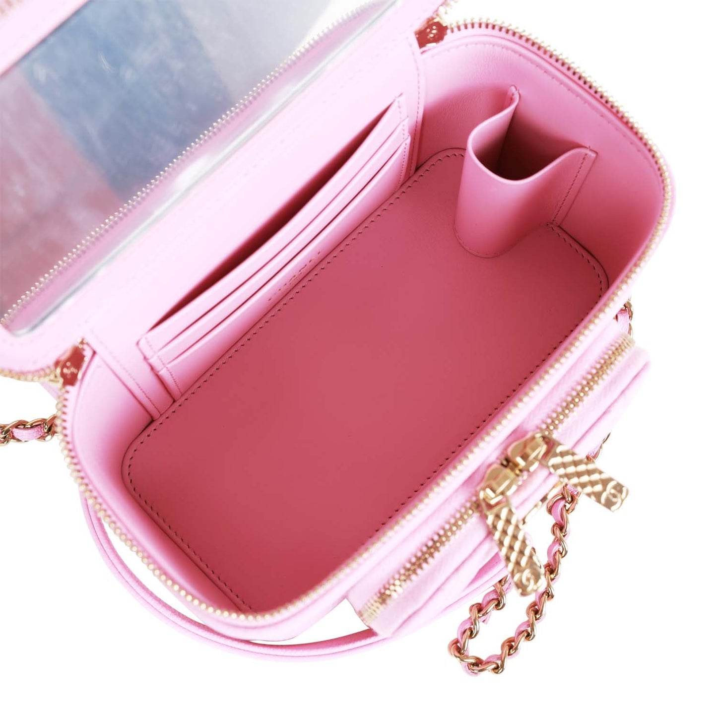 Chanel Small Top Handle Vanity Case Pink Quilted Caviar Gold Hardware
