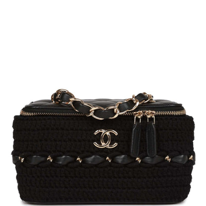 Chanel Small Vanity Case Black Crochet and Lambskin Light Gold Hardware