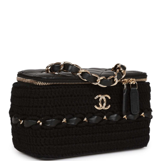 Chanel Small Vanity Case Black Crochet and Lambskin Light Gold Hardware