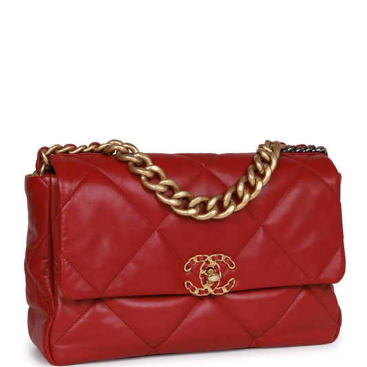 Chanel Medium 19 Flap Bag Red Calfskin Mixed Hardware