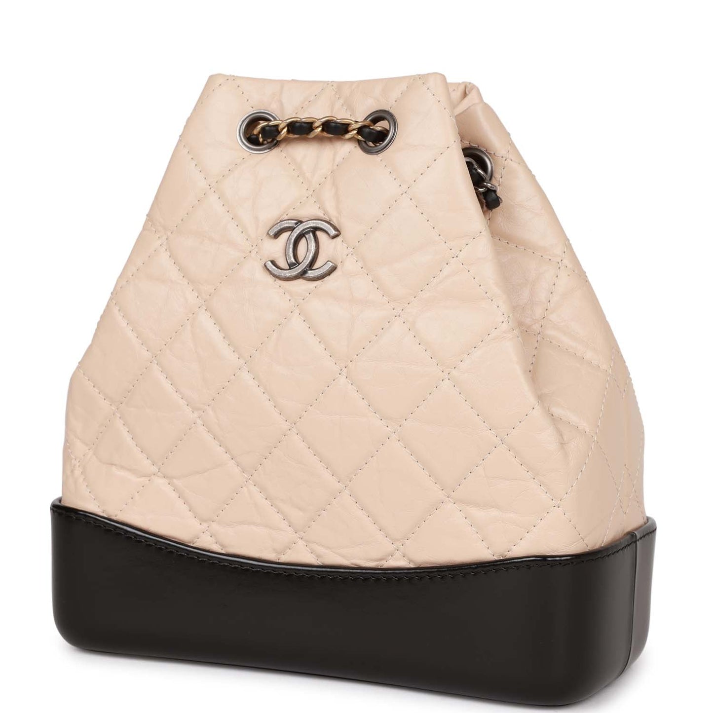 Chanel Small Gabrielle Backpack Beige and Black Aged Calfskin Mixed Hardware