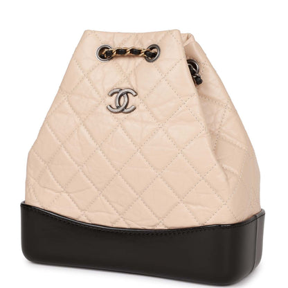 Chanel Small Gabrielle Backpack Beige and Black Aged Calfskin Mixed Hardware