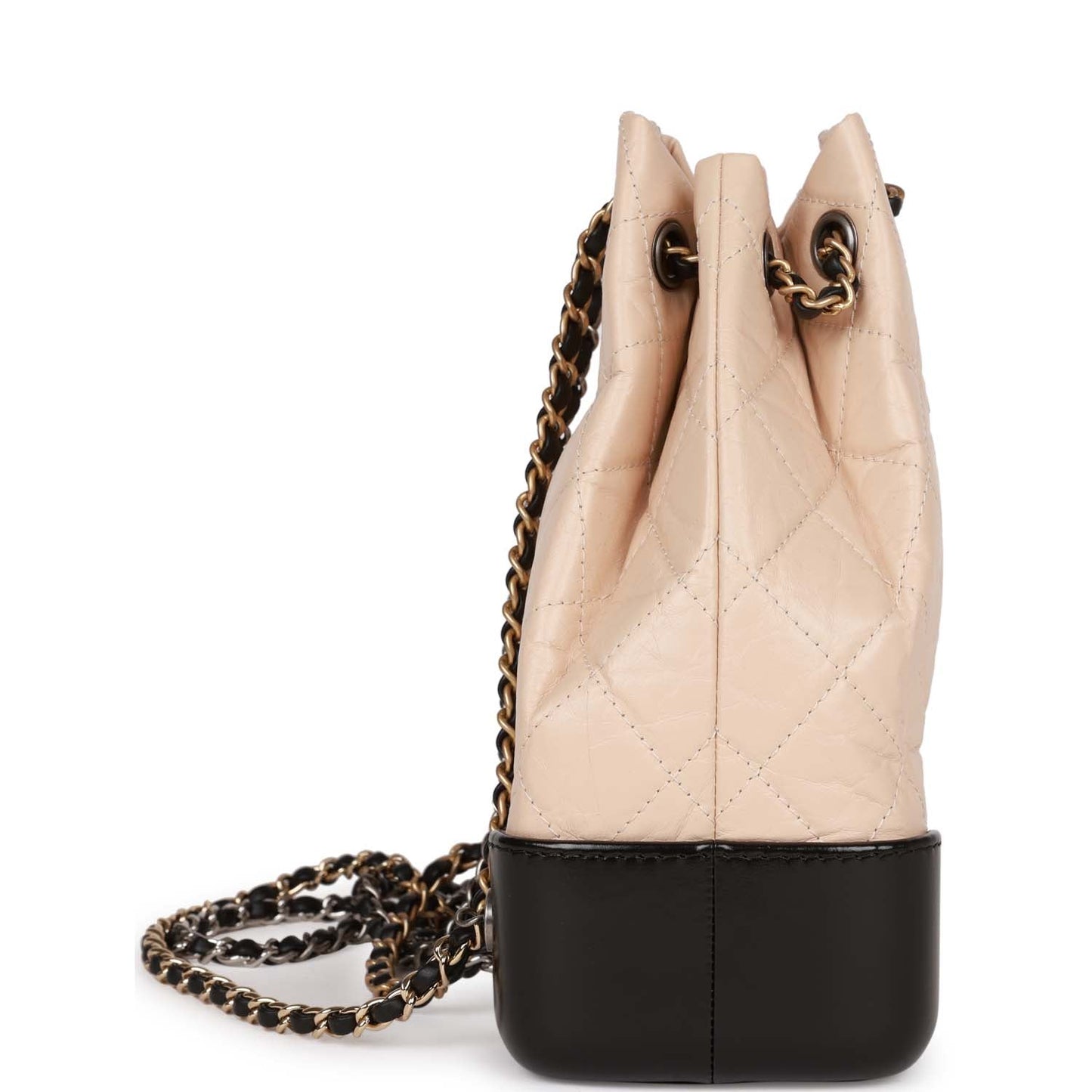 Chanel Small Gabrielle Backpack Beige and Black Aged Calfskin Mixed Hardware