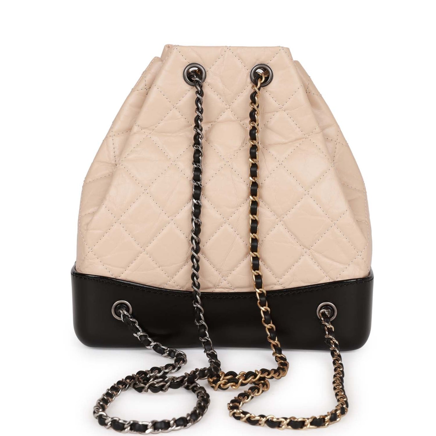 Chanel Small Gabrielle Backpack Beige and Black Aged Calfskin Mixed Hardware