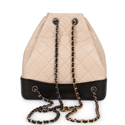 Chanel Small Gabrielle Backpack Beige and Black Aged Calfskin Mixed Hardware