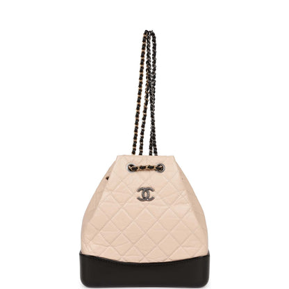 Chanel Small Gabrielle Backpack Beige and Black Aged Calfskin Mixed Hardware