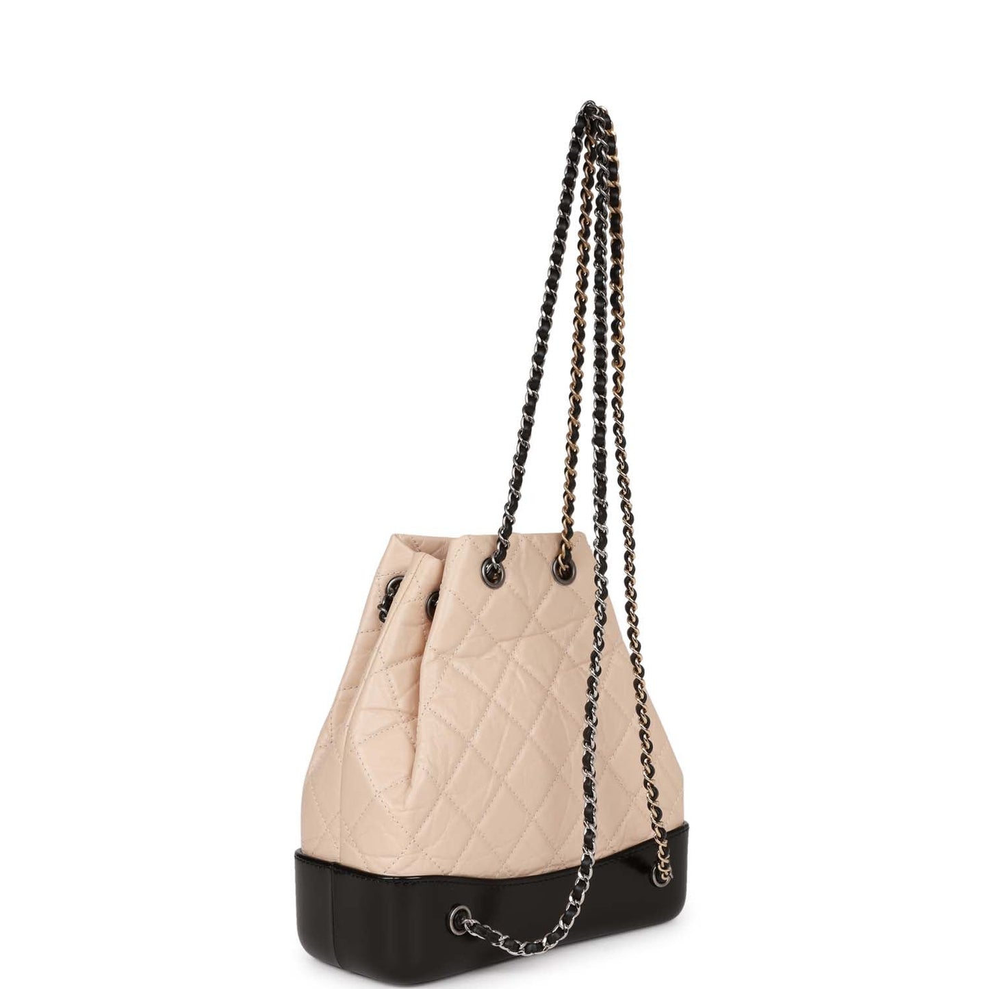 Chanel Small Gabrielle Backpack Beige and Black Aged Calfskin Mixed Hardware