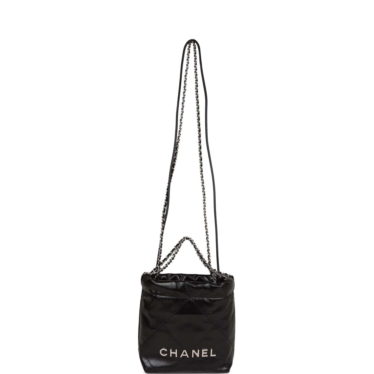 Chanel Mini 22 Bag Black Calfskin Silver Hardware