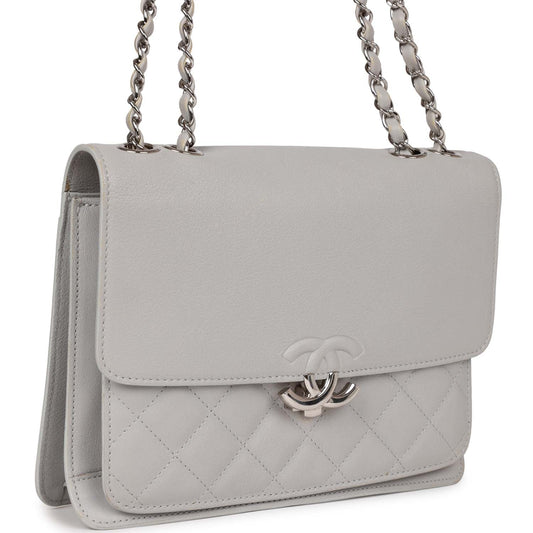 Chanel Companion Flap Bag Grey Goatskin Silver Hardware