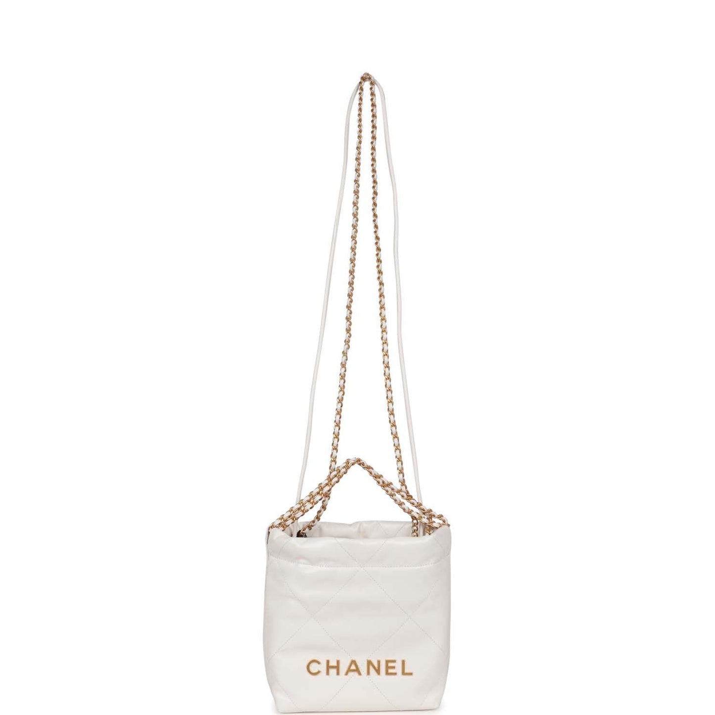 Chanel Mini 22 Bag White Calfskin Antique Gold Hardware