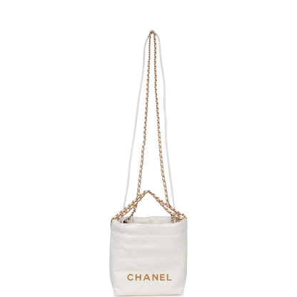 Chanel Mini 22 Bag White Calfskin Antique Gold Hardware