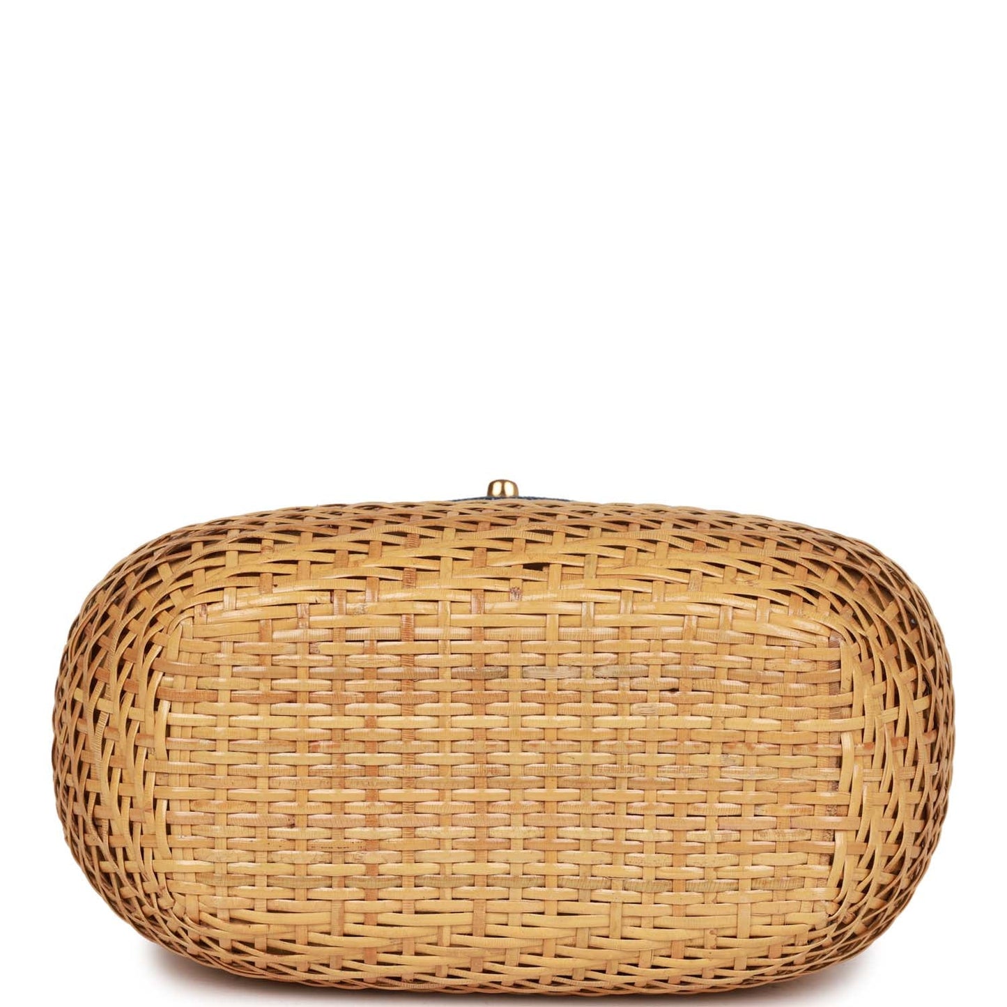Chanel Vintage Basket Bag Denim and Rattan Wicker Gold Hardware