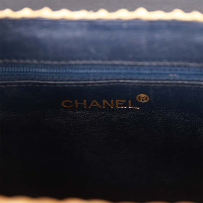 Chanel Vintage Basket Bag Denim and Rattan Wicker Gold Hardware