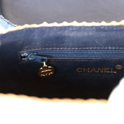 Chanel Vintage Basket Bag Denim and Rattan Wicker Gold Hardware