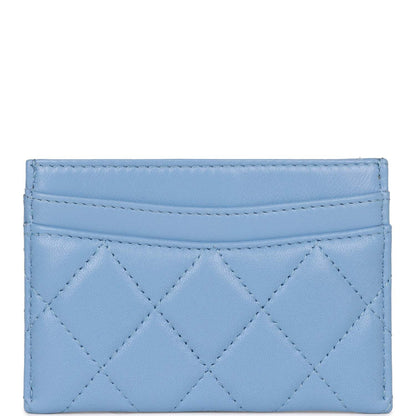 Chanel Flap Card Holder Wallet Blue Lambskin Light Gold Hardware