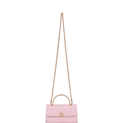 Chanel Enamel Top Handle Phone Holder Pink Lambskin Antique Gold Hardware