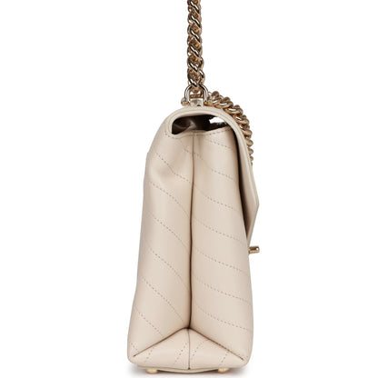 Chanel Envelope Shoulder Flap Bag Ivory Chevron Lambskin Light Gold Hardware