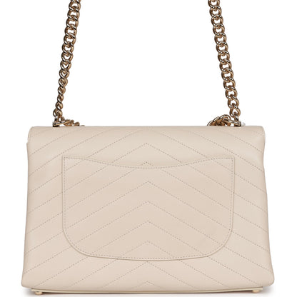 Chanel Envelope Shoulder Flap Bag Ivory Chevron Lambskin Light Gold Hardware