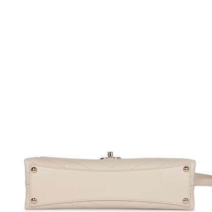 Chanel Envelope Shoulder Flap Bag Ivory Chevron Lambskin Light Gold Hardware