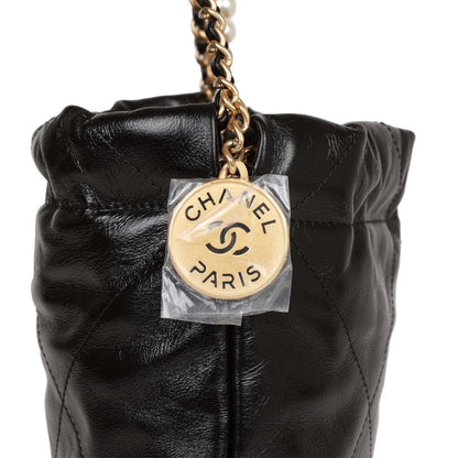 Chanel Mini 22 Bag Black Calfskin and Pearl Antique Gold Hardware