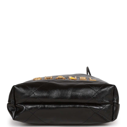 Chanel Mini 22 Bag Black Calfskin and Pearl Antique Gold Hardware