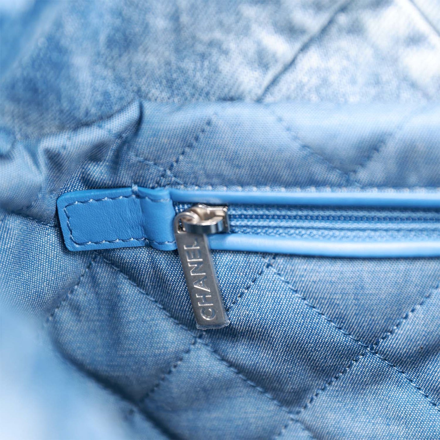 Chanel Large 22 Bag Faded Blue Denim Silver Hardware
