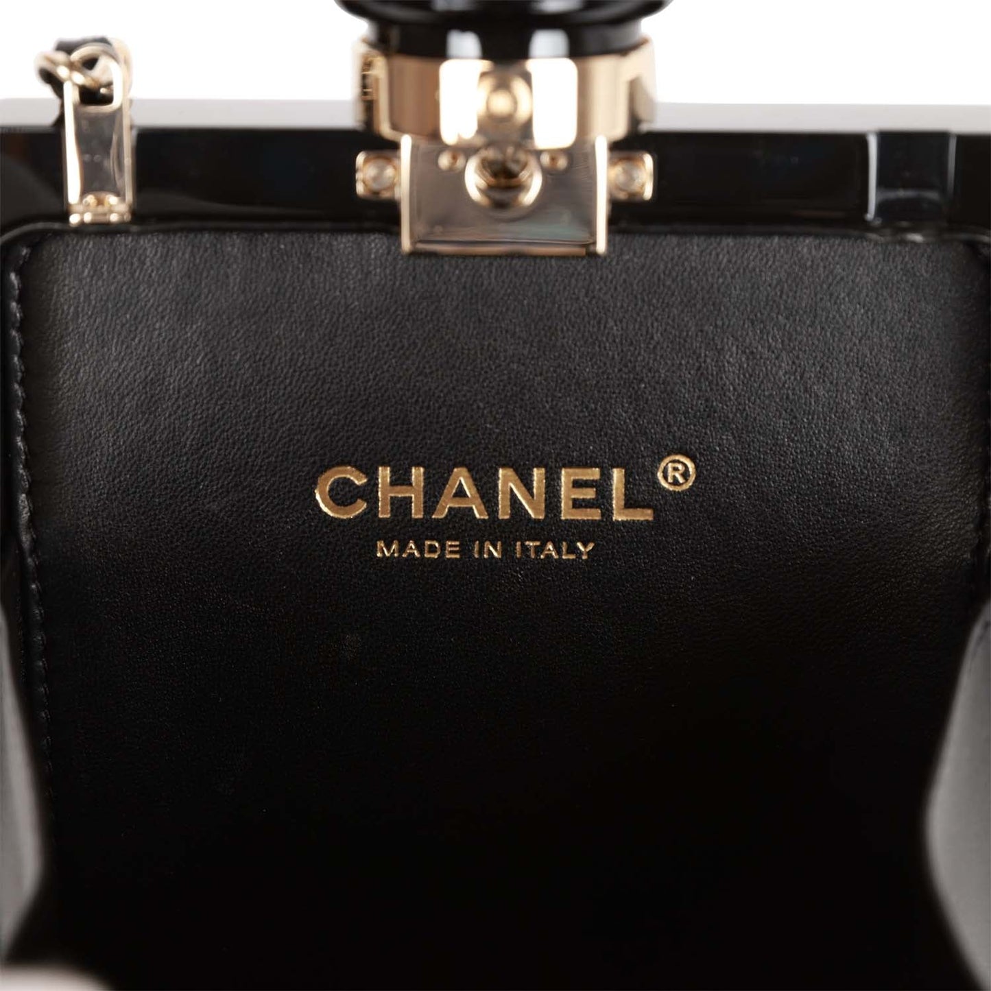 Chanel Minaudiere Perfume Clutch Black Acrylic Light Gold Hardware