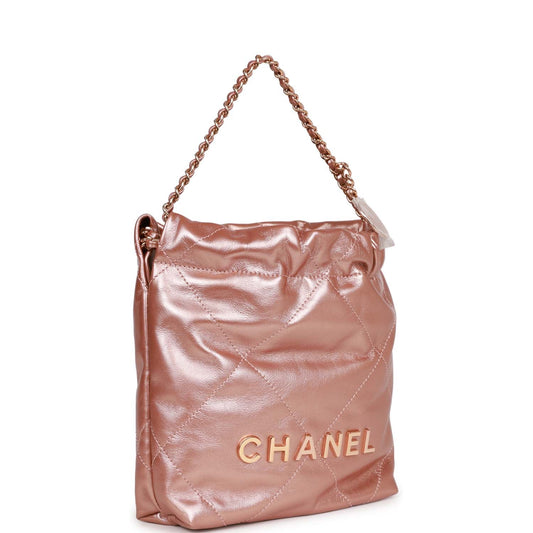 Chanel Mini 22 Bag Rose Gold Iridescent Calfskin Rose Gold Hardware