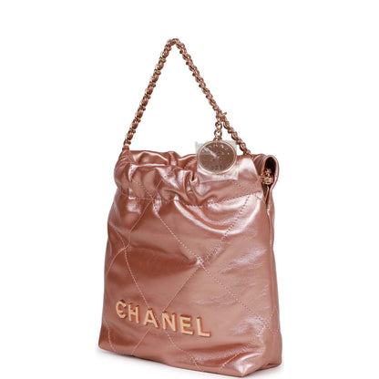 Chanel Mini 22 Bag Rose Gold Iridescent Calfskin Rose Gold Hardware