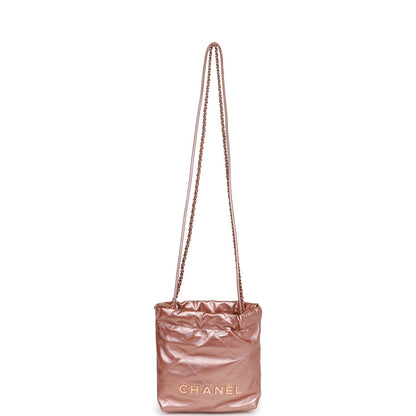 Chanel Mini 22 Bag Rose Gold Iridescent Calfskin Rose Gold Hardware