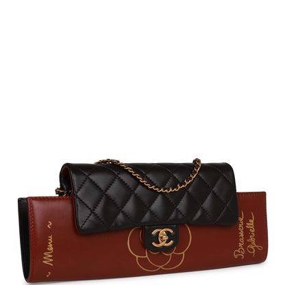 Chanel Classic Flap Gabrielle Brasserie Menu Clutch Burgundy and Black Lambskin Antique Gold Hardware