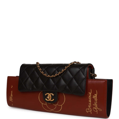 Chanel Classic Flap Gabrielle Brasserie Menu Clutch Burgundy and Black Lambskin Antique Gold Hardware