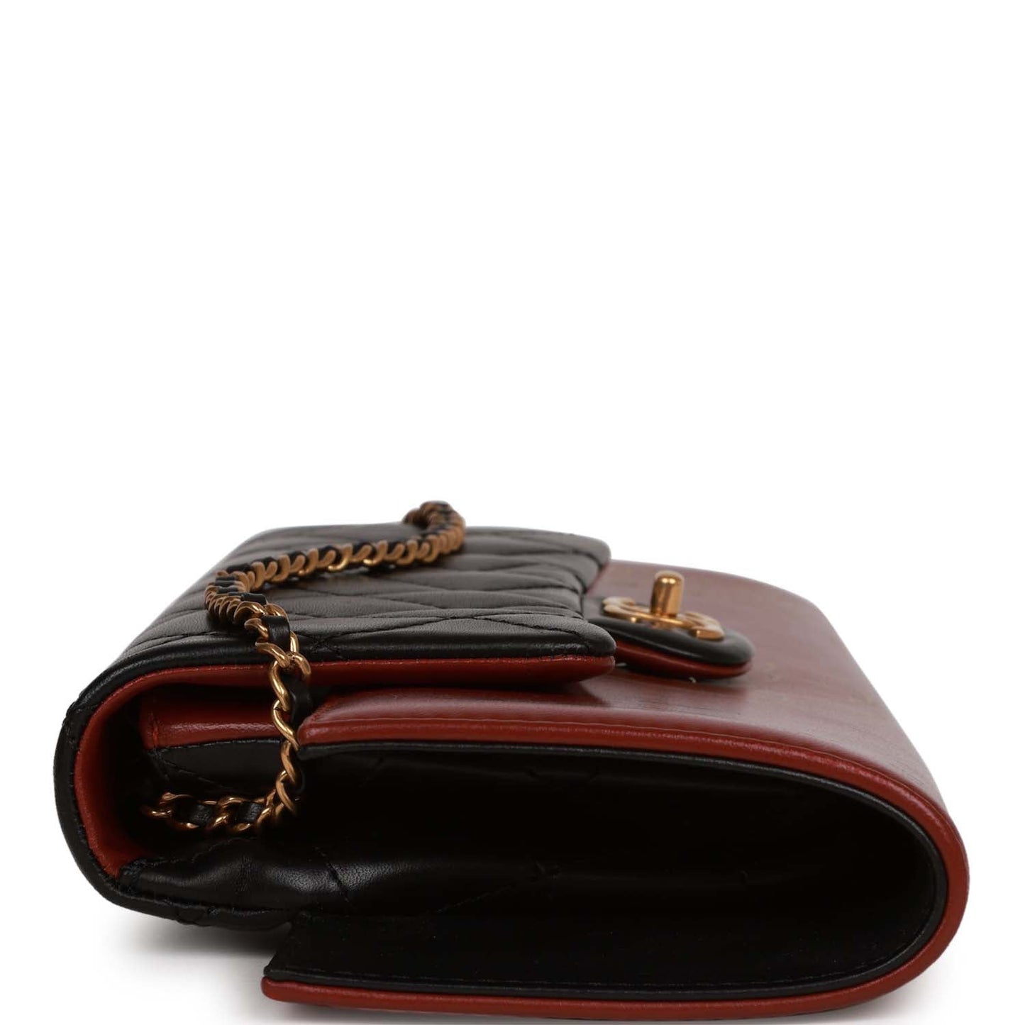 Chanel Classic Flap Gabrielle Brasserie Menu Clutch Burgundy and Black Lambskin Antique Gold Hardware