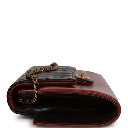 Chanel Classic Flap Gabrielle Brasserie Menu Clutch Burgundy and Black Lambskin Antique Gold Hardware
