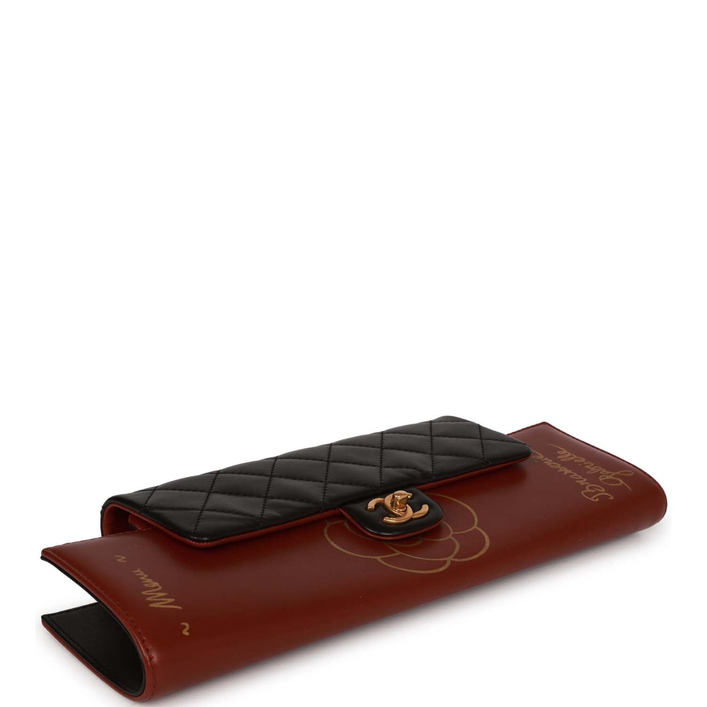 Chanel Classic Flap Gabrielle Brasserie Menu Clutch Burgundy and Black Lambskin Antique Gold Hardware