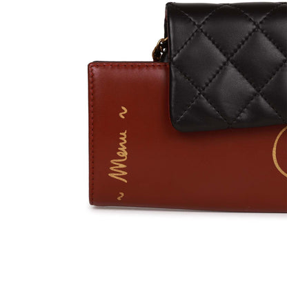 Chanel Classic Flap Gabrielle Brasserie Menu Clutch Burgundy and Black Lambskin Antique Gold Hardware