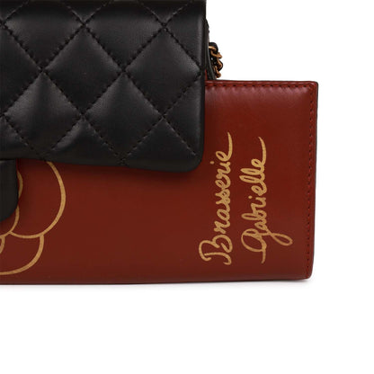 Chanel Classic Flap Gabrielle Brasserie Menu Clutch Burgundy and Black Lambskin Antique Gold Hardware