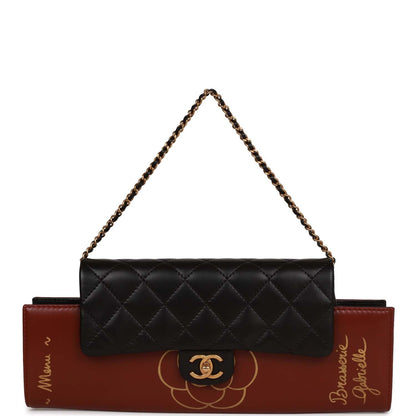 Chanel Classic Flap Gabrielle Brasserie Menu Clutch Burgundy and Black Lambskin Antique Gold Hardware