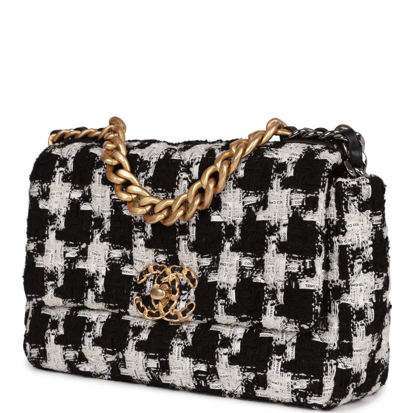 Chanel Medium 19 Flap Bag Black and White Tweed Mixed Hardware