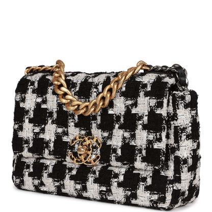 Chanel Medium 19 Flap Bag Black and White Tweed Mixed Hardware