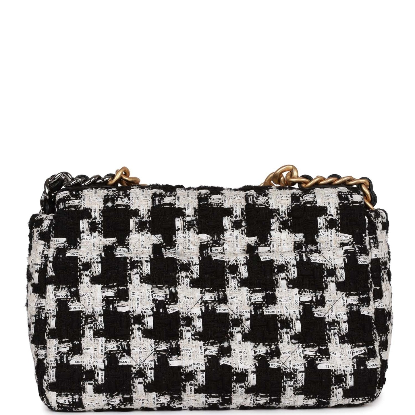 Chanel Medium 19 Flap Bag Black and White Tweed Mixed Hardware
