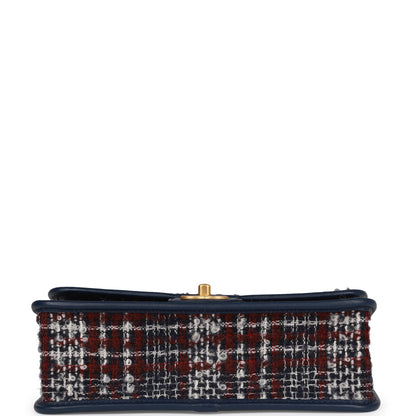 Chanel Medium School Memory Flap Bag with Top Handle Navy Multicolor Tweed Aged Gold Hardware