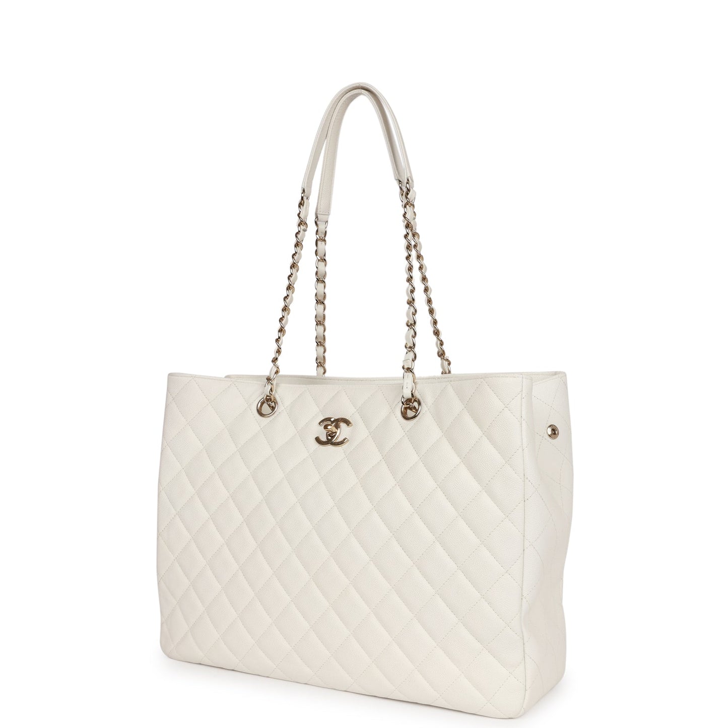 Chanel Large Classic Timeless Tote White Caviar Light Gold Hardware