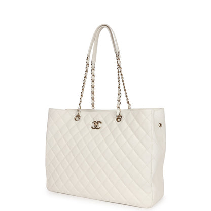 Chanel Large Classic Timeless Tote White Caviar Light Gold Hardware