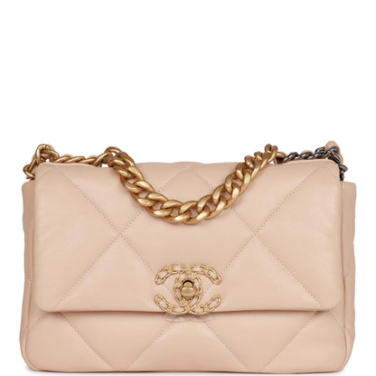 Chanel Medium 19 Flap Bag Beige Calfskin Mixed Hardware