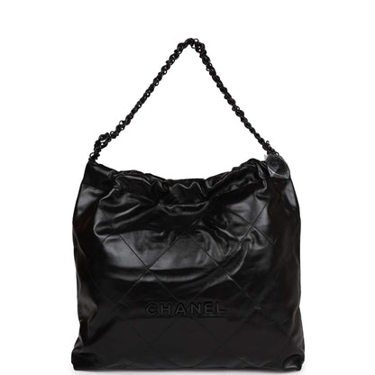 Chanel Medium 22 Bag SO Black Calfskin Aged Black Hardware