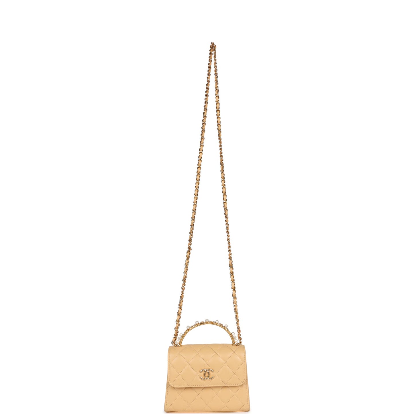 Chanel Clutch with Top Handle Beige Lambskin Antique Gold Hardware