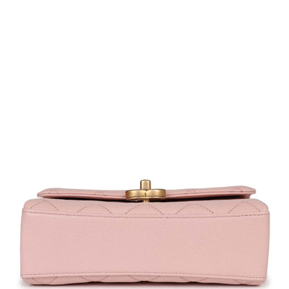 Chanel Mini Top Handle Flap Bag Pink Caviar Aged Gold Hardware