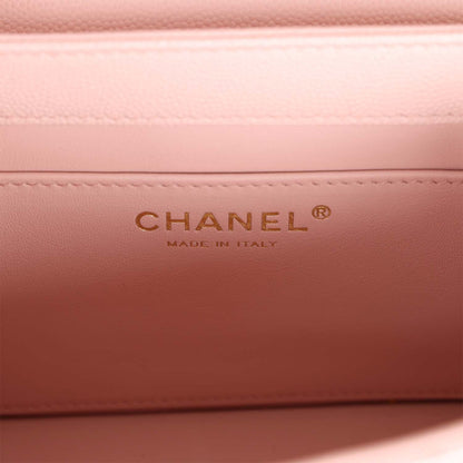 Chanel Mini Top Handle Flap Bag Pink Caviar Aged Gold Hardware